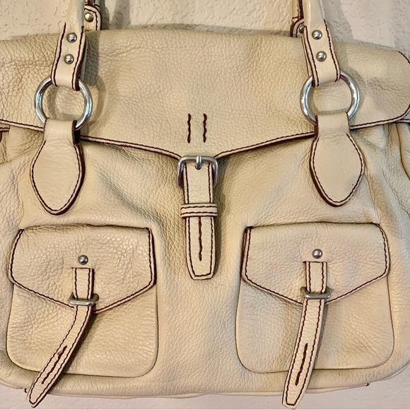 Vera Pelle Vintage Shoulder Bag Pebbled Leather Cream Taupe Made Italy Firenze - Picture 2 of 16